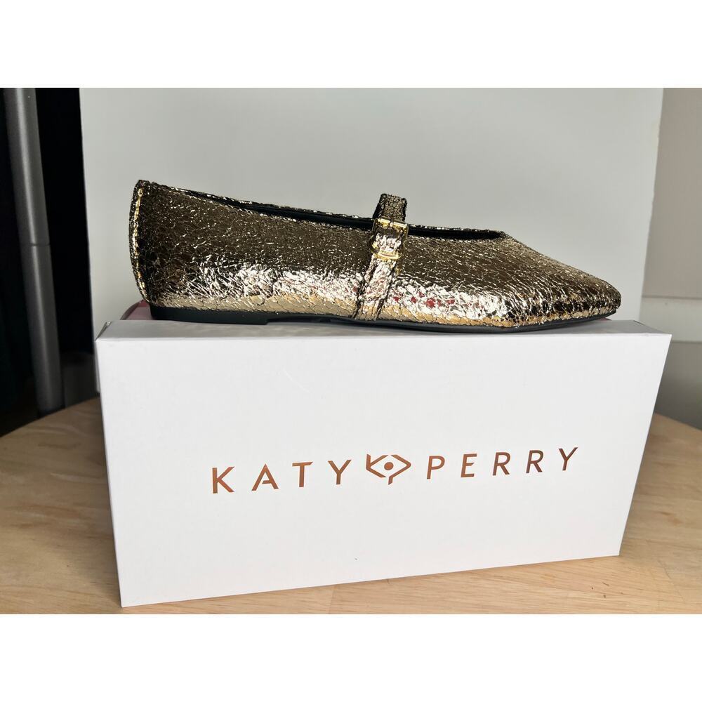 ☀️Katy Perry The Evie Mary Jane Flats Gold Metallic Glass Women's Size 10M NWT - Picture 5 of 10